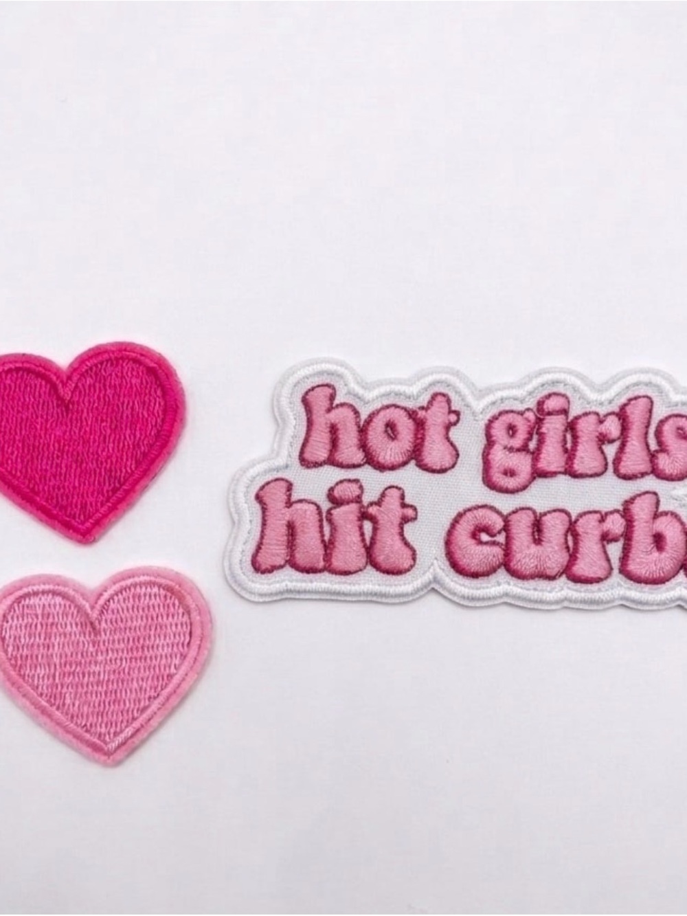 Pink 'hot girls hit curb' Embroidered Patch Set